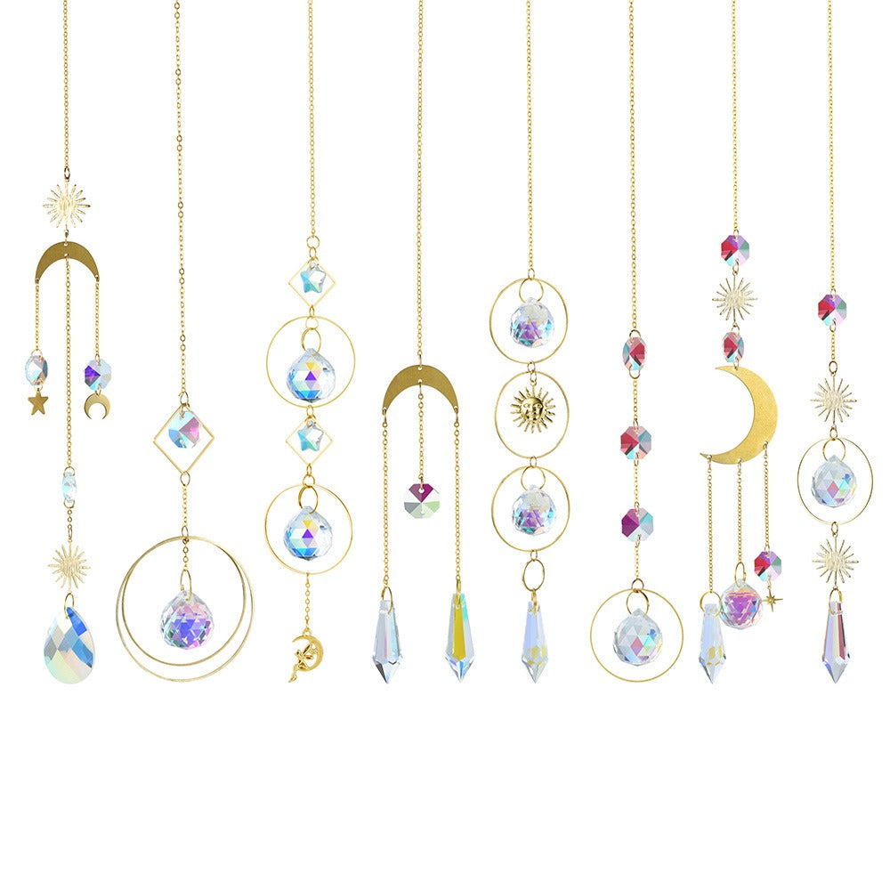 Gold Silver Series Moon Star Collection Light Ornaments Garden Decoration Crystal Pendant Sun Catcher Pendant