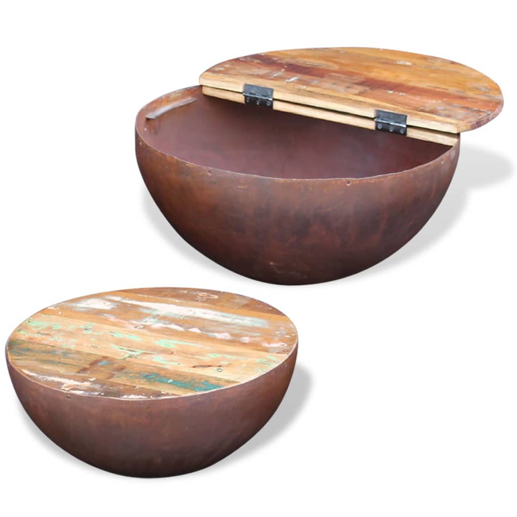 vidaXL Two Piece Bowl Shaped Coffee Table Set Solid Reclaimed Wood