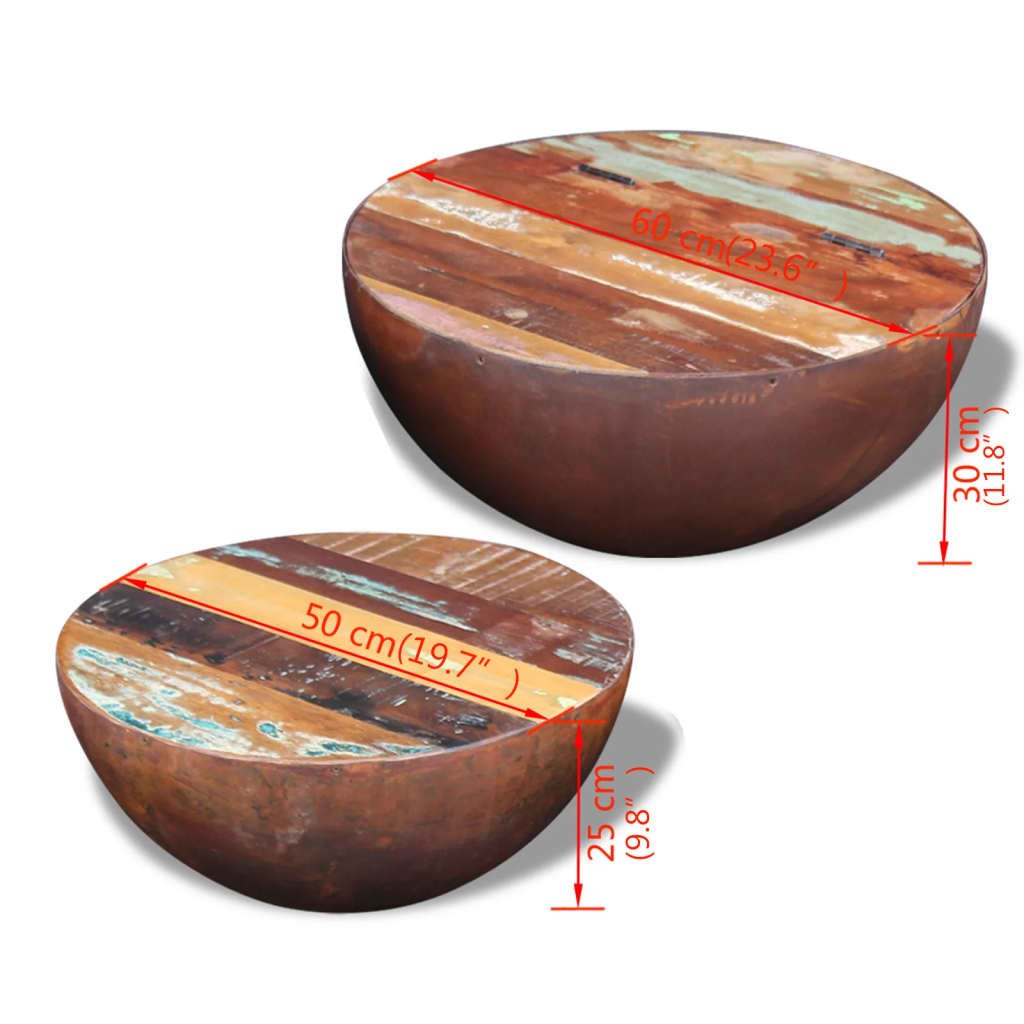 vidaXL Two Piece Bowl Shaped Coffee Table Set Solid Reclaimed Wood