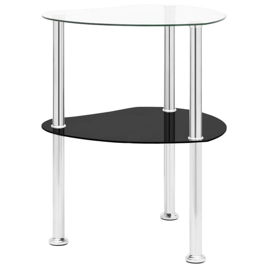 vidaXL 2-Tier Side Table Transparent & Black 38x38x50cm Tempered Glass