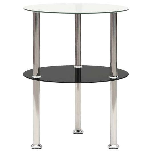 vidaXL 2-Tier Side Table Transparent & Black 38 cm Tempered Glass