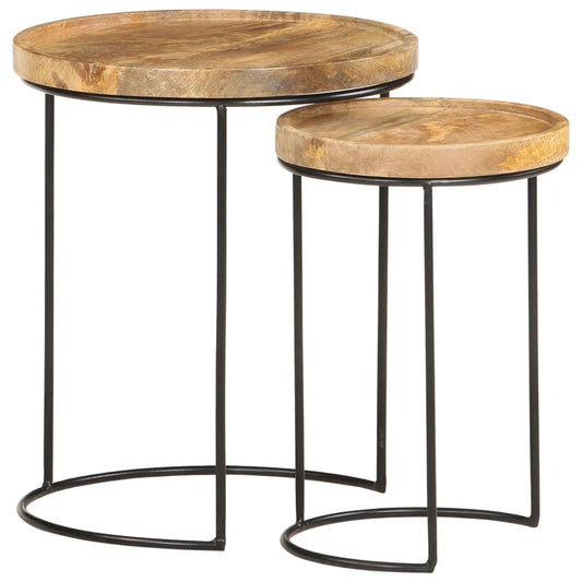 vidaXL 2 Piece Coffee Table Set Solid Mango Wood and Steel