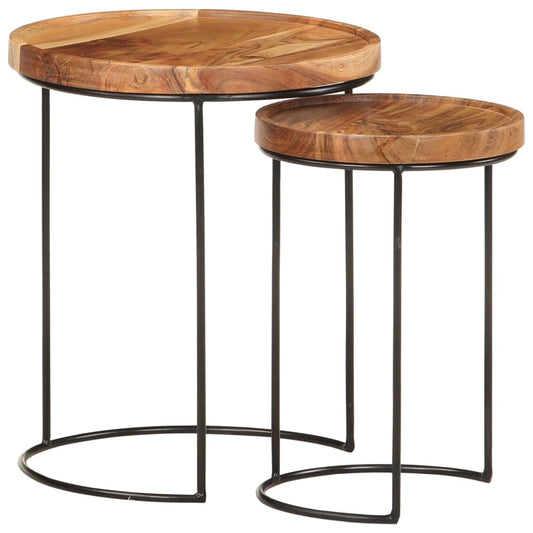 vidaXL 2 Piece Coffee Table Set Solid Acacia Wood and Steel