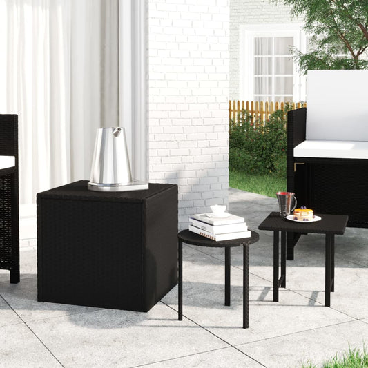 vidaXL Side Tables 3 pcs Black Poly Rattan