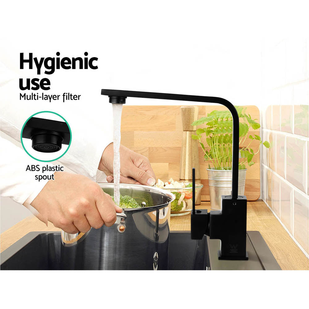 Cefito Kitchen Mixer Tap Mixer Square Sink Faucet Basin Laundry Black